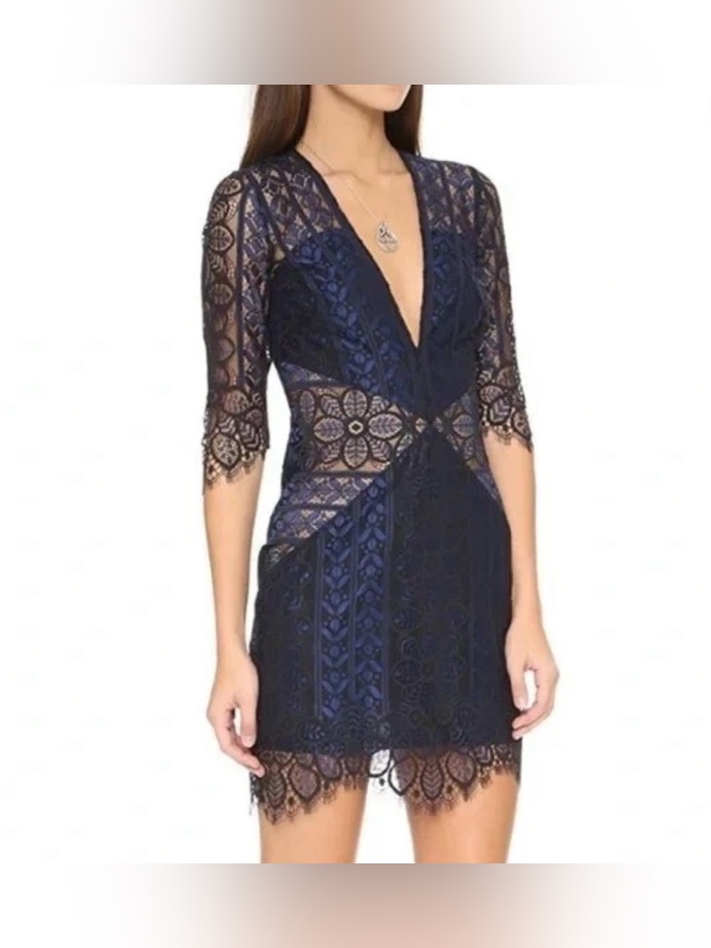 NEW For Love & Lemons Lyla Lace Cocktail Party Mini Dress Blue and Black Size L